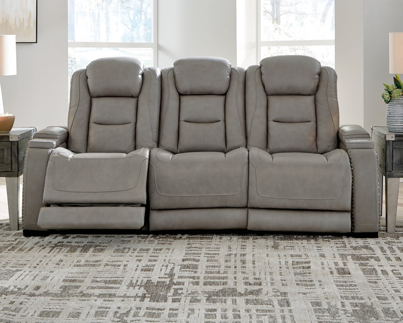 The Man-den Gray Leather Power Reclining Sofa