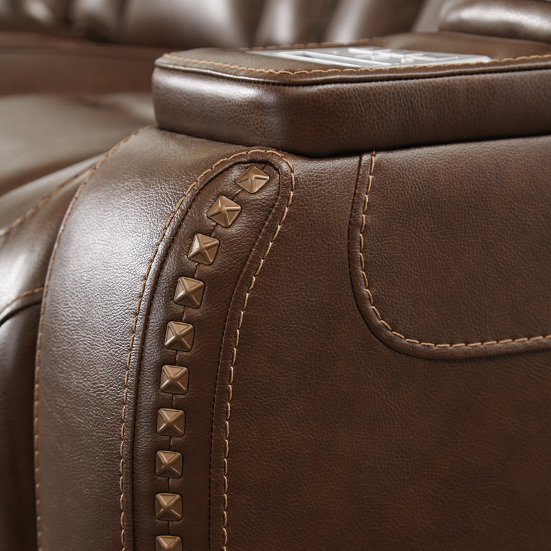 The Man-den Mahogany Leather Power Reclining Sofa