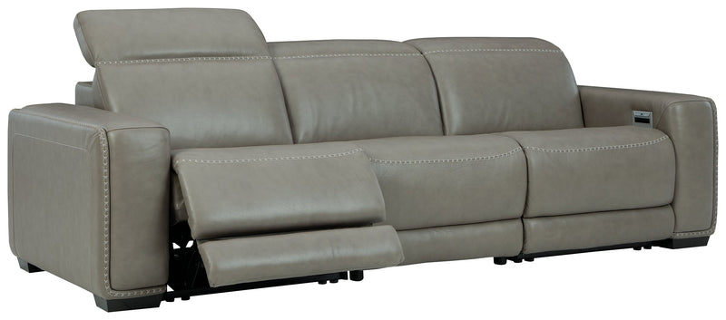 Correze Gray Leather 3-Piece Power Reclining Sectional