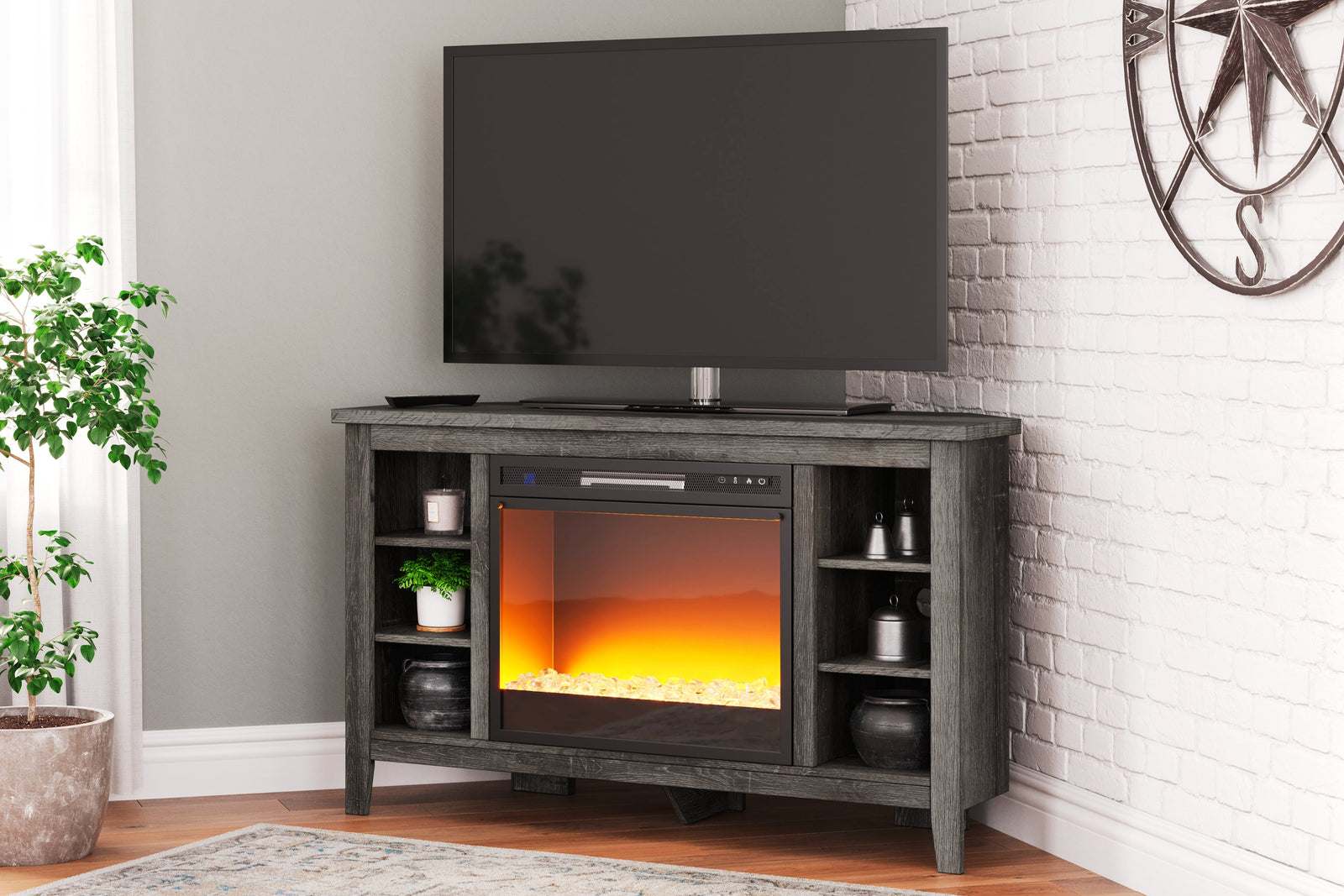 Arlenbry Gray Corner Tv Stand With Electric Fireplace W275W5
