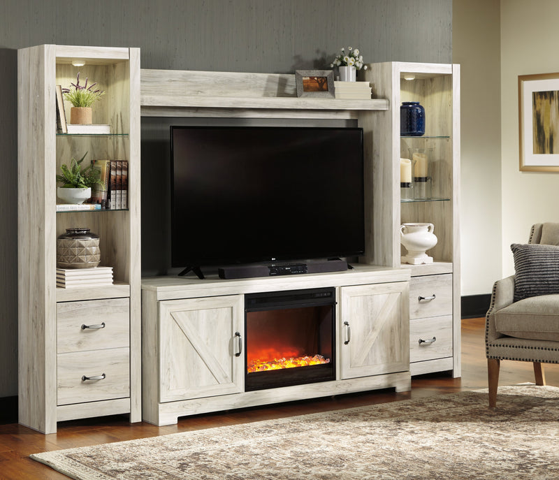 Bellaby Whitewash 4-Piece Entertainment Center With Fireplace