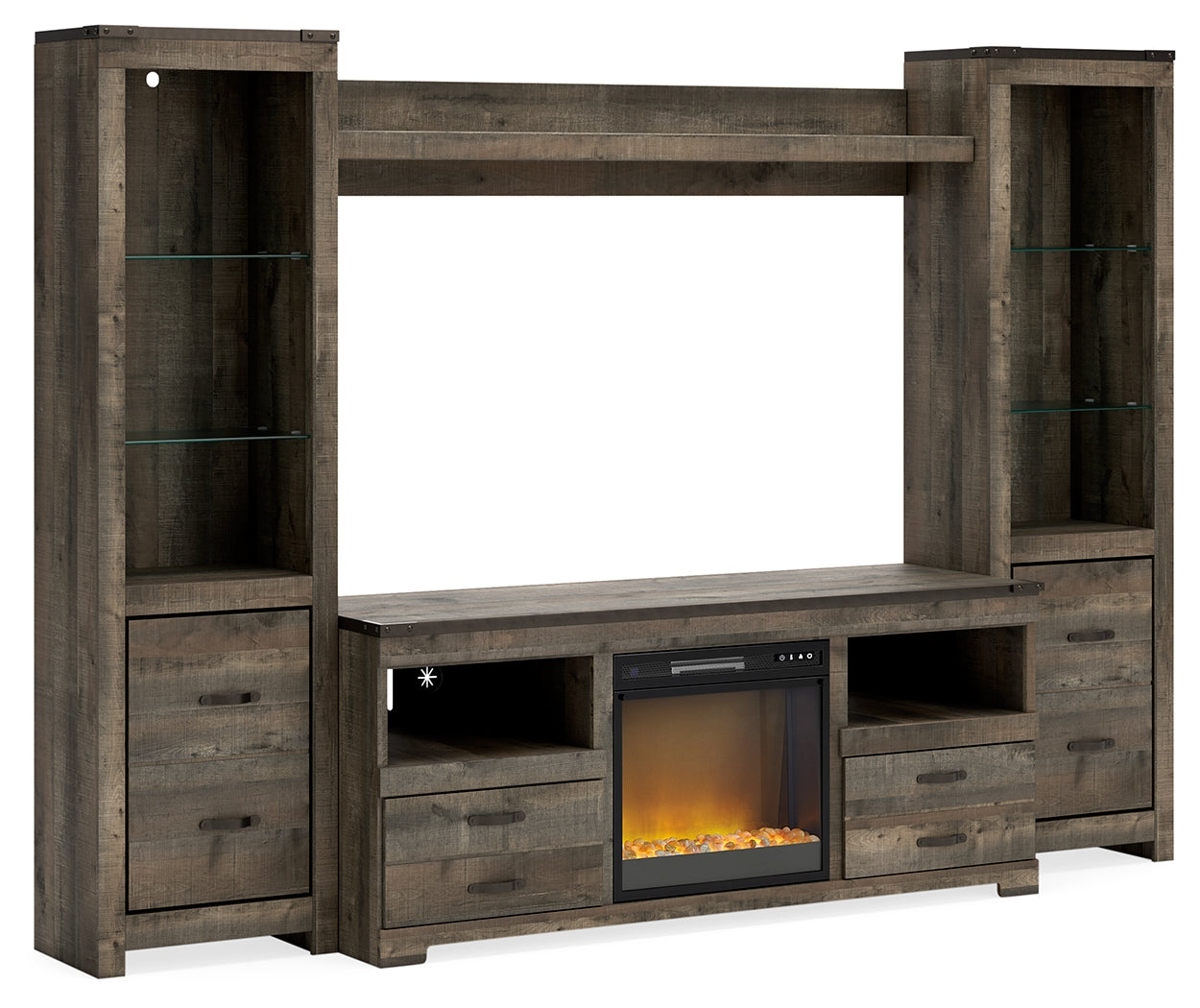 Trinell Brown 4-Piece Entertainment Center With Electric Fireplace W446W10