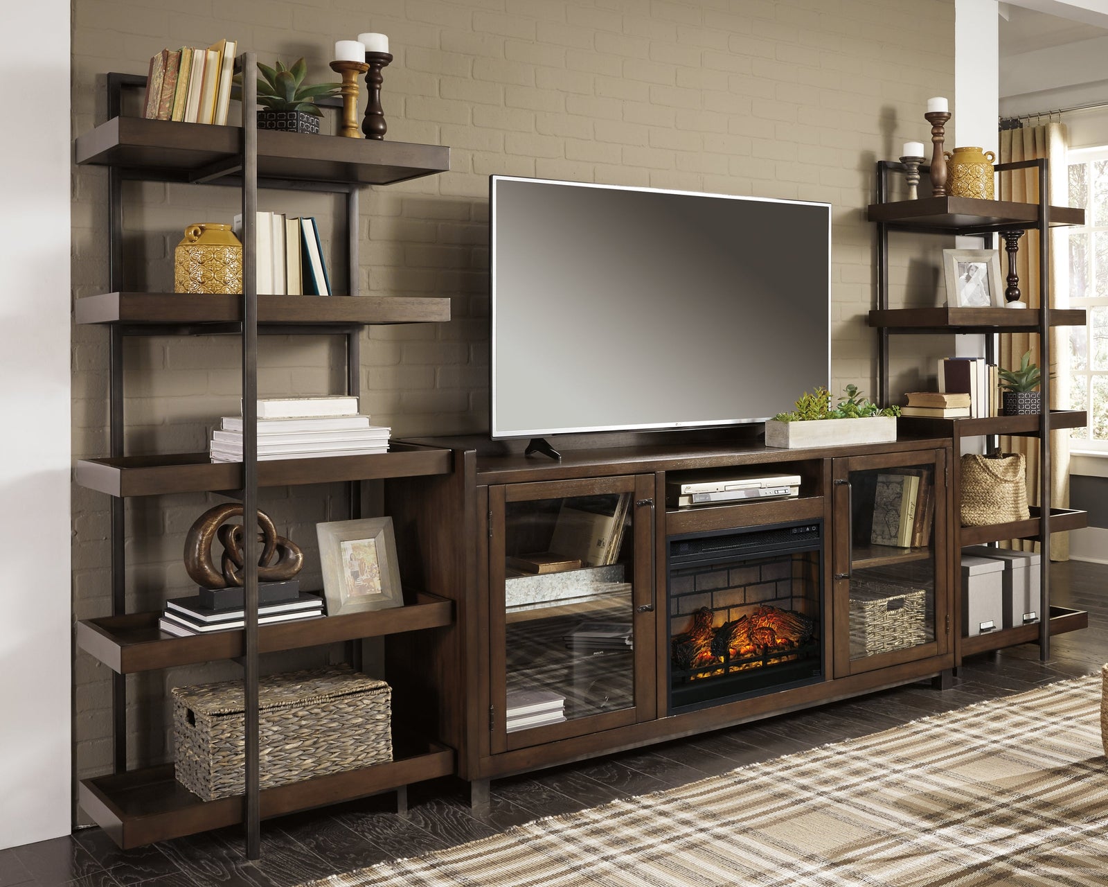 Starmore Brown/gunmetal 3-Piece Wall Unit With Electric Fireplace