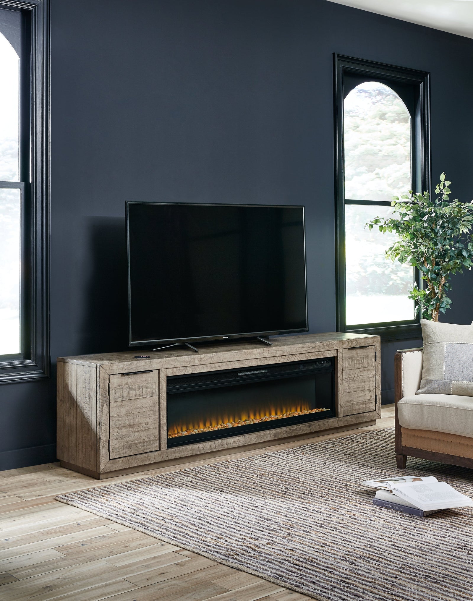 Krystanza Weathered Gray Tv Stand With Electric Fireplace