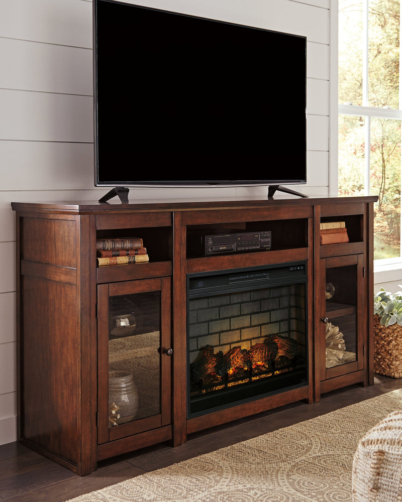 Harpan Reddish Brown 72" Tv Stand With Electric Fireplace