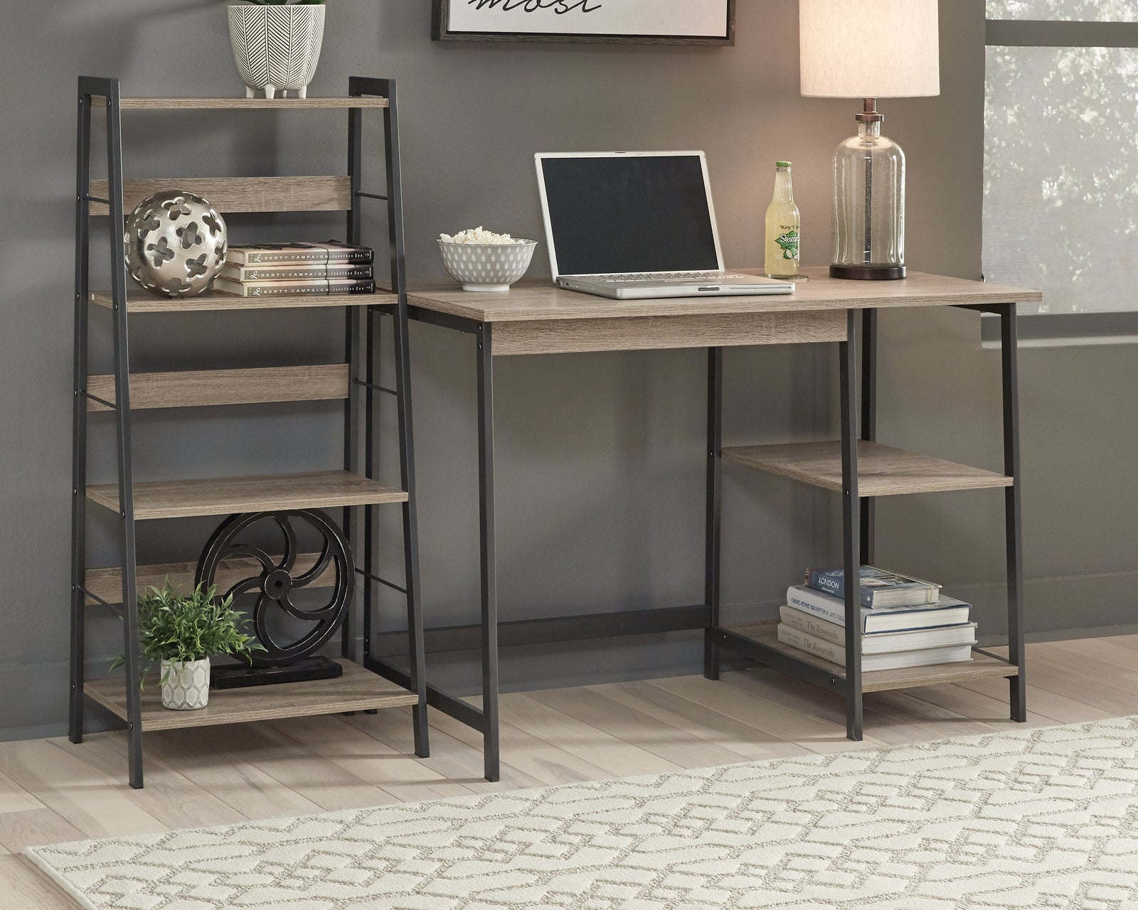 Soho Light Brown/gunmetal Home Office Desk And Shelf