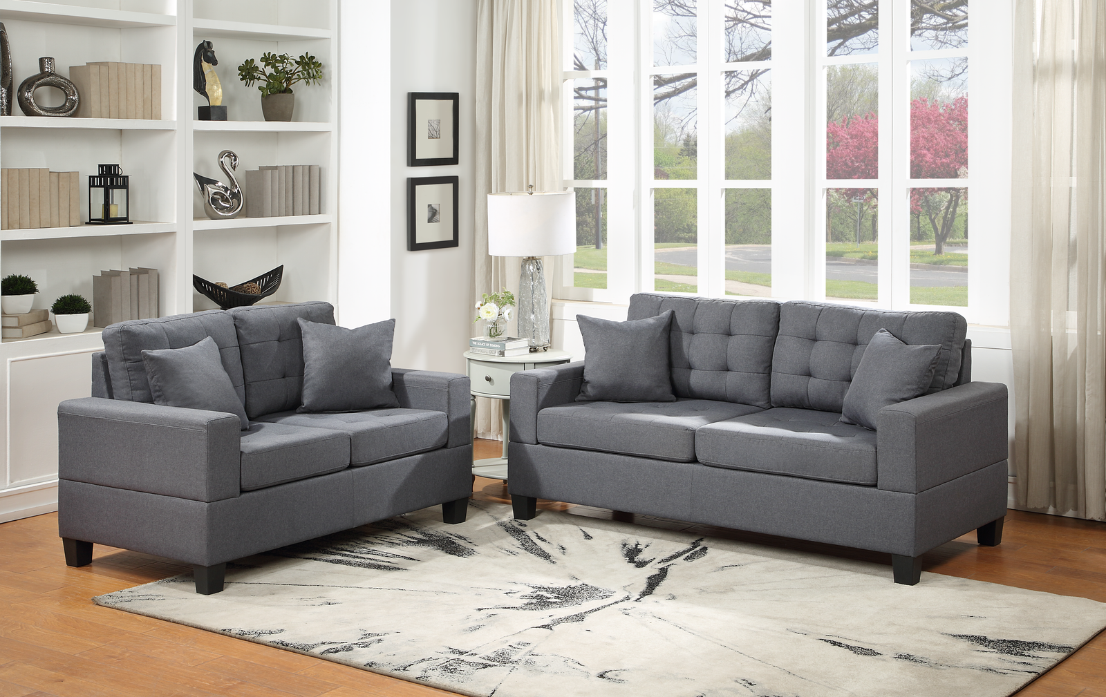 Gray Modern Contemporary Fabric Tufted 2Pc Sofa & Loveseat Set
