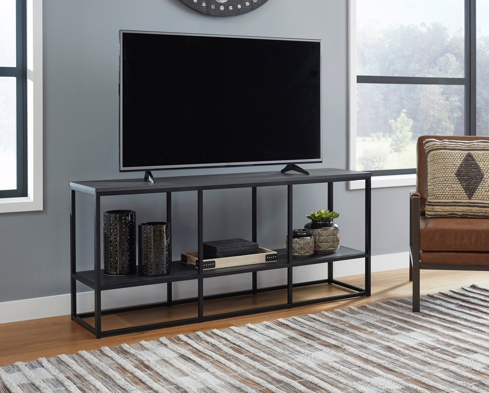Yarlow Black Modern Contemporary Solid Wood Metal TV Stand