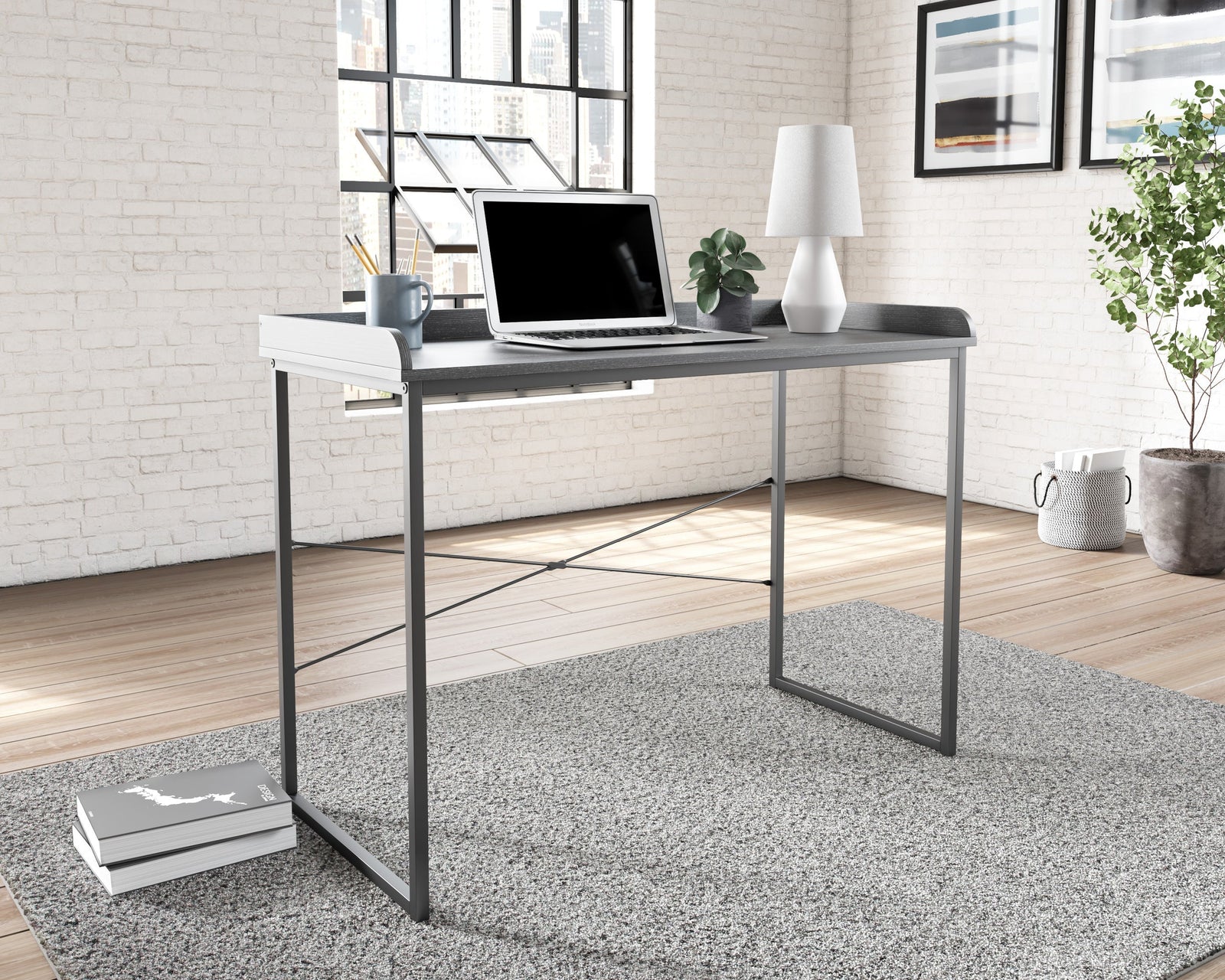 Yarlow Black Modern Contemporary Solid Wood Metal Computer Home Office Desk